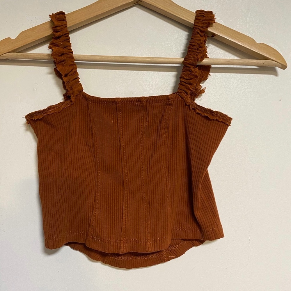 Urban Outfitters Ribbed Ruffle Strap Crop Tank – Rust – XS - Picture 2 of 7